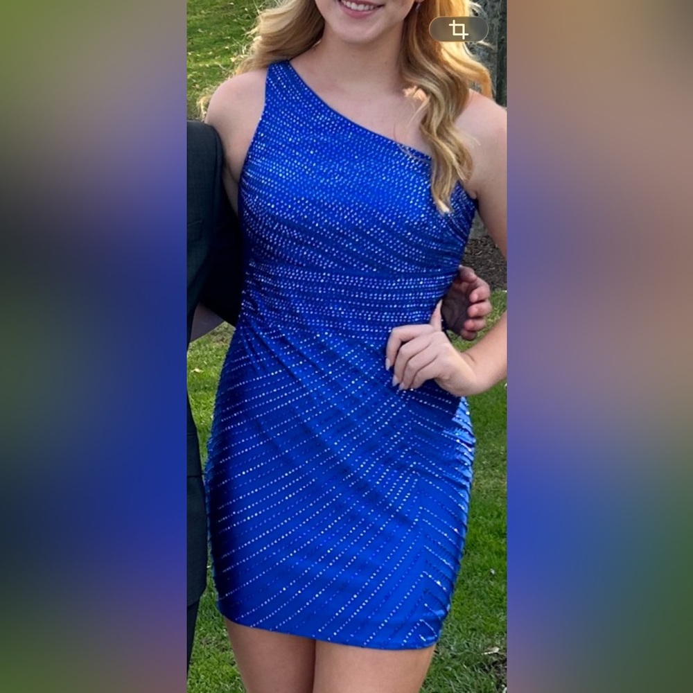 Faviana Vibrant Blue One-Shoulder Dress